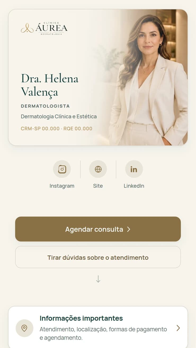 Bio Estratégica para dermatologia — demonstração de página profissional