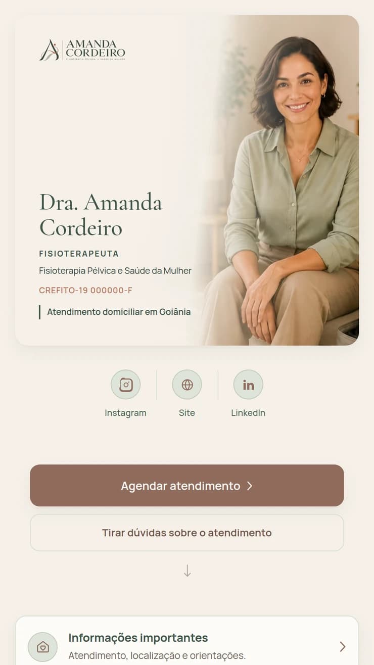 Bio Estratégica para fisioterapia — demonstração de página profissional
