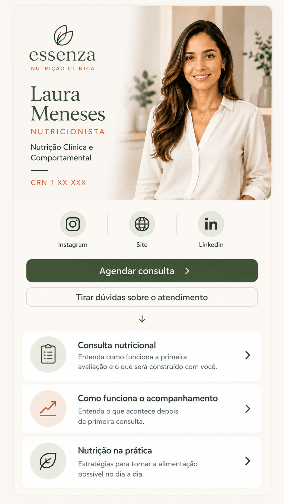 Bio Estratégica para nutrição — demonstração de página profissional