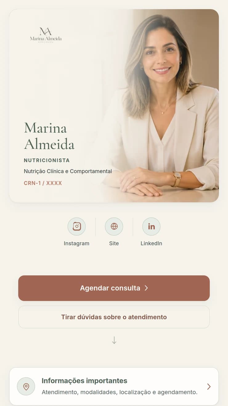 Bio Estratégica para nutrição — demonstração de página profissional