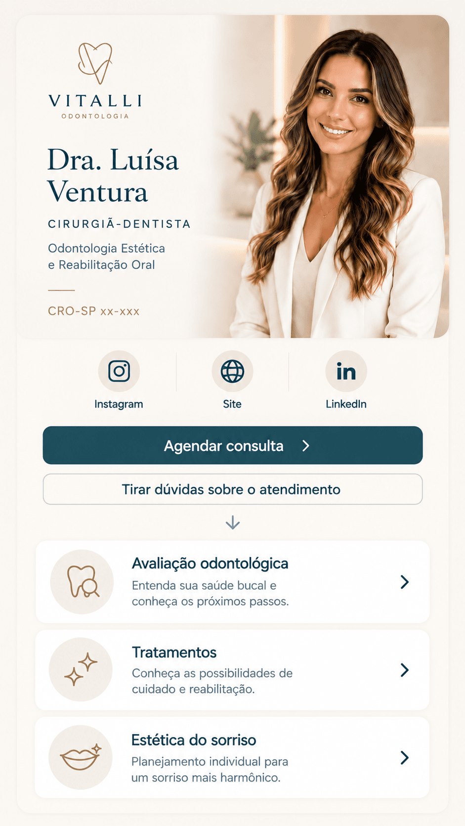 Bio Estratégica para odontologia — demonstração de página profissional