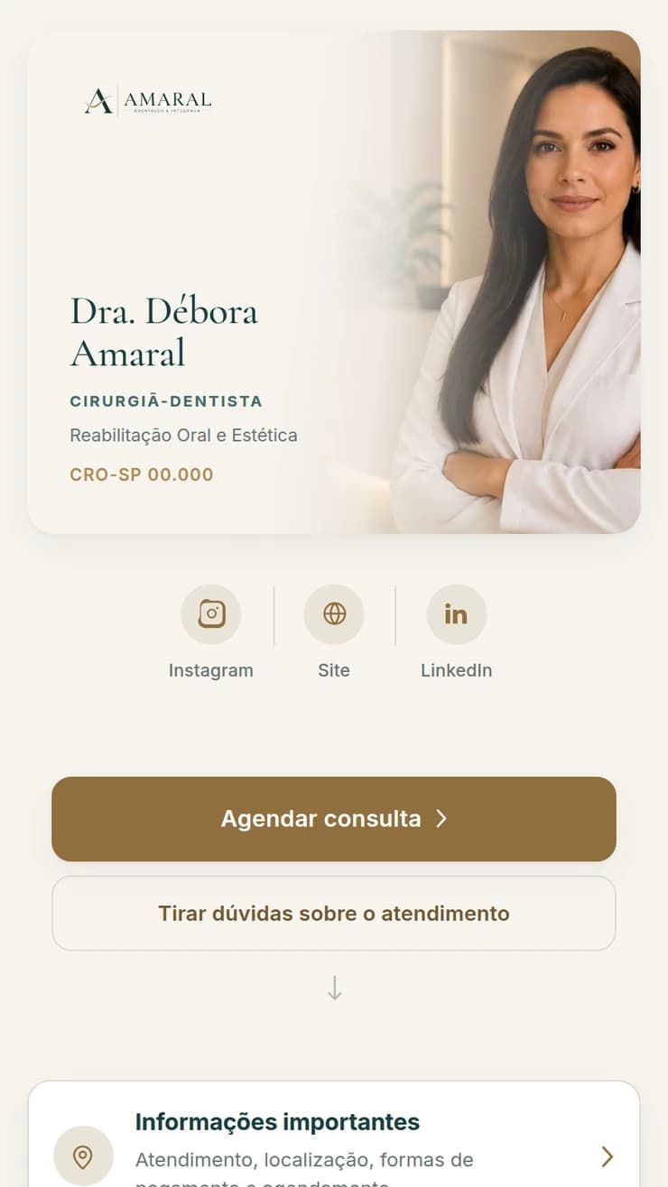 Bio Estratégica para odontologia — demonstração de página profissional