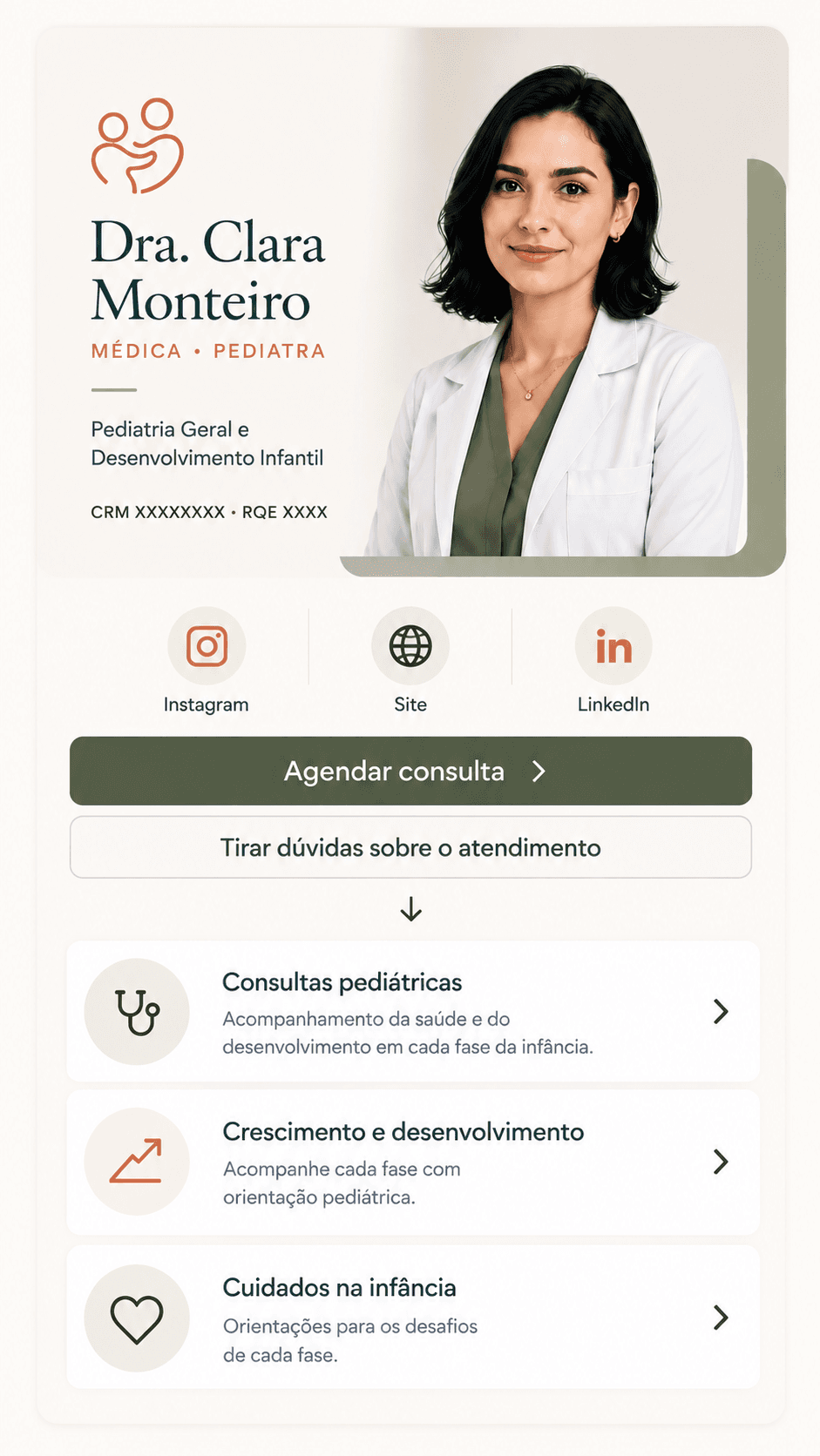 Bio Estratégica para pediatria — demonstração de página profissional