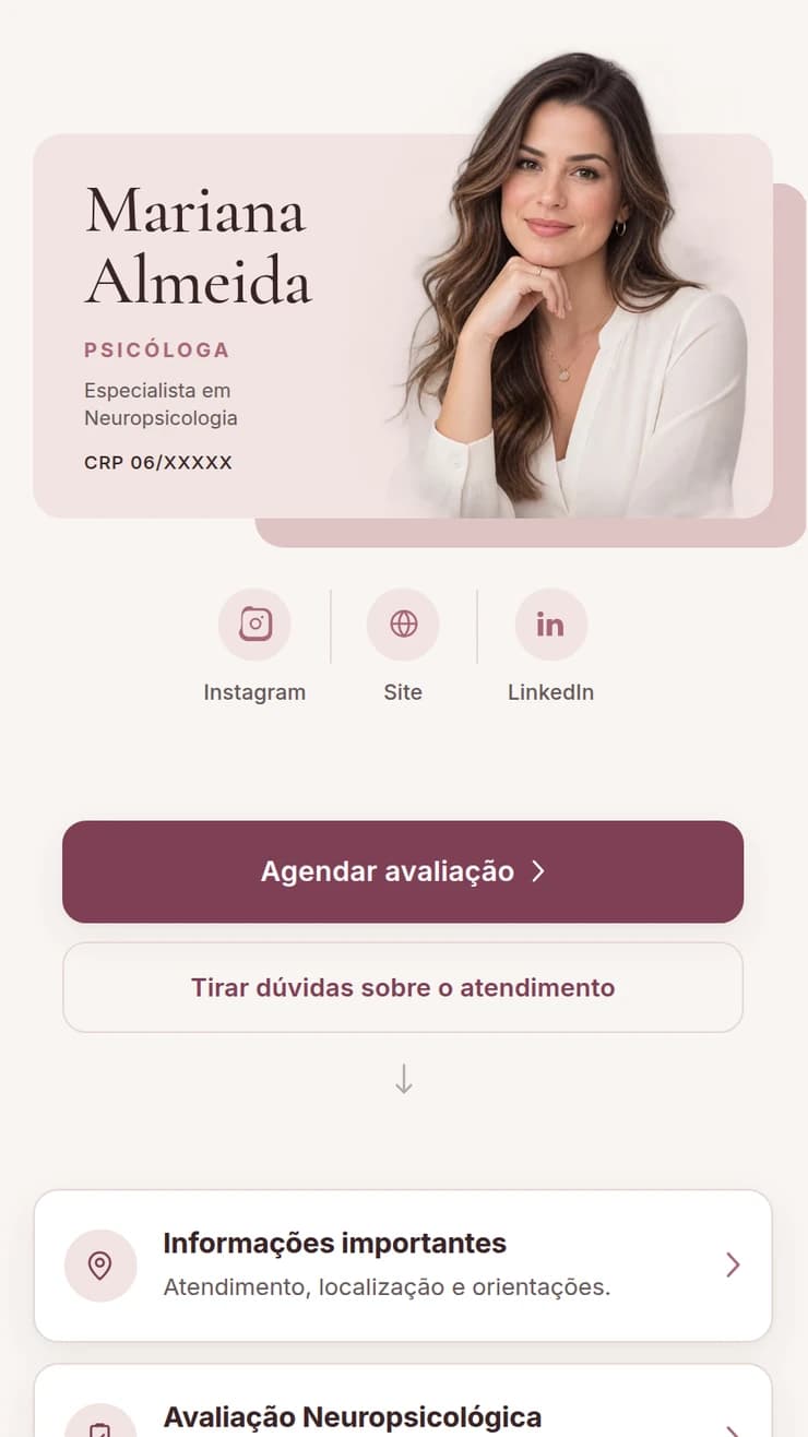 Bio Estratégica para psicologia — demonstração de página profissional