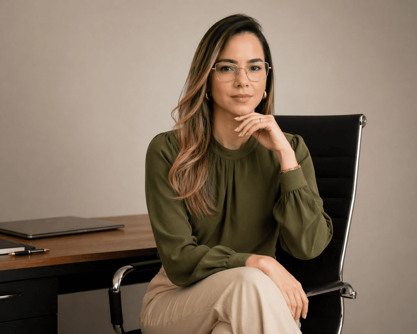 Tamires Câmara em postura natural, em ambiente claro e profissional